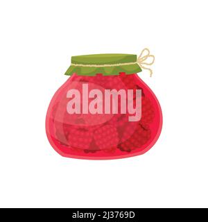 Vector illustration of a jar of raspberry jam. Preparations for the winter. Stock Vector
