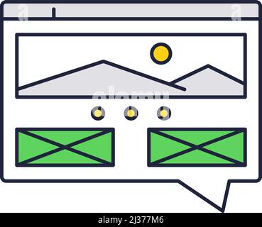 Line interface ui web design icon flat vector. API technology. Website creation. Webpage with graphic and text content in speech bubble design Stock Vector