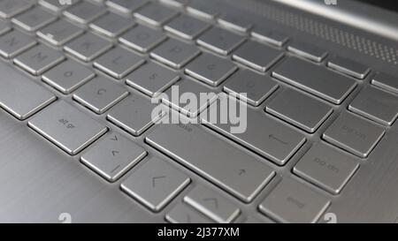Laptop keyboard close up, enter key selective focus, computer concept Stock Photo