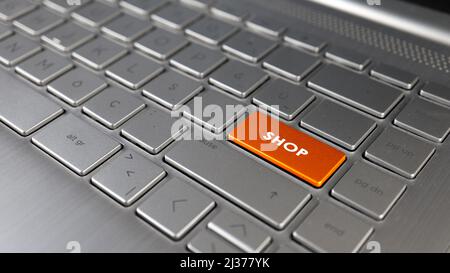 Keyboard with shop text on the enter button, represents shop, metaphor of signs Stock Photo