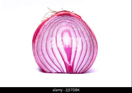 sliced red onion on white background Stock Photo