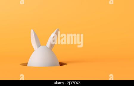 Easter bunny egg. Easter egg shape with rabbit ears on a bright yellow background. 3D Rendering Stock Photo