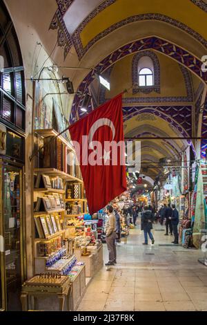 View of the shops in the Grand Bazaar in Istanbul.