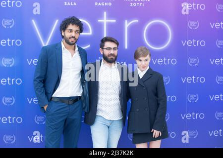 April 6, 2022, Rome, Italy: Director Domenico Croce with actors Carolina Sala and Marouane Zotti attends the photocall of film ''Vetro'' in Rome  (Credit Image: © Matteo Nardone/Pacific Press via ZUMA Press Wire) Stock Photo