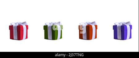 four gift boxes of different colours isolated on white background Stock Photo