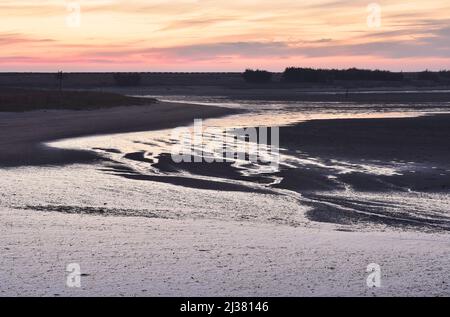 Local Nature Reserve of river Douro estuary, wetlands area at dusk in Porto Portugal. Stock Photo