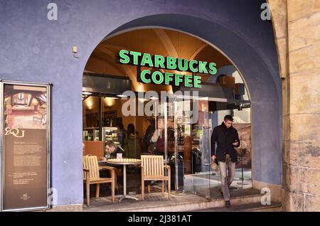 Starbucks Coffee at Old Town Square in Prague Czech Republic. Stock Photo