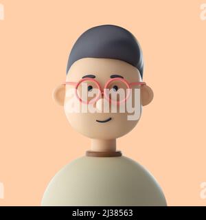 Cute boy iconic character with glasses. 3D Rendering Stock Photo