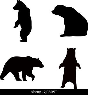 Black silhouettes of bears on a white background. Vector image. Stock Vector