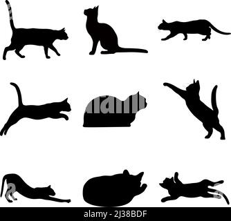 Black silhouettes of cats on a white background. Vector image. Stock Vector
