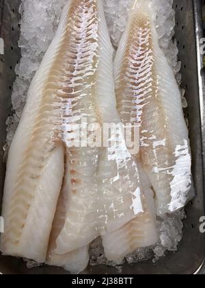 Cod Food Raw Raw steak of a black cod isolated on a white background Stock Photo - Alamy