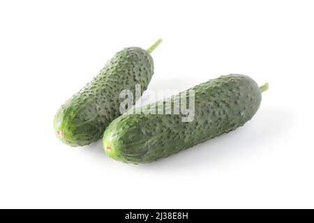 Two green cucumbers close up isolated on white Stock Photo