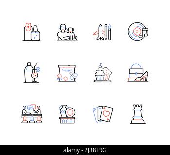 Entertainment and craft hobbies - line design style icons Stock Vector