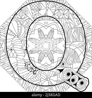 Zentangle stylized alphabet - letter Q on mandala for coloring. Vector illustration. Ethnic pattern Stock Vector