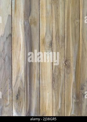 Closeup of the wood pattern on the plank table in the vintage style of the local coffee cafe, above view for the background. Stock Photo