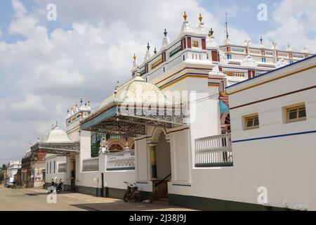 Chetttinad Palace also called Raja's palace, a 19th-century Chettinad mansion in Kanadukathan, Sivaganga district, Chettinad, Tamil Nadu, India Stock Photo