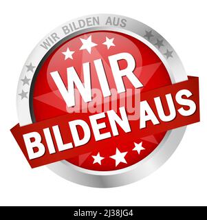 EPS 10 vector with round colored button with banner and text we educate (in german) Stock Vector
