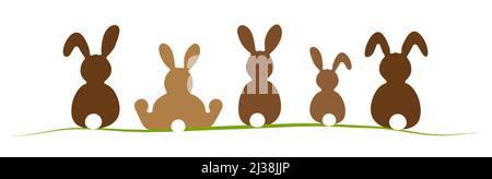 eps vector illustration with easter rabbits in different brown colors for springtime advertising or traditional season concepts Stock Vector