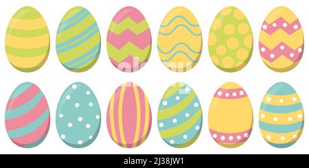 eps vector illustration collection of painted easter eggs with different colored pattern Stock Vector