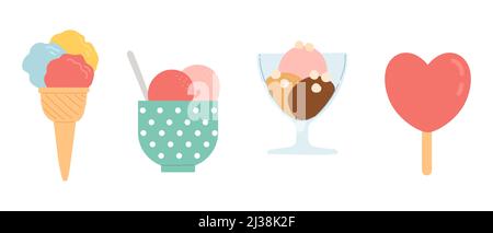 Summer set of ice cream, flat design, vector Stock Vector