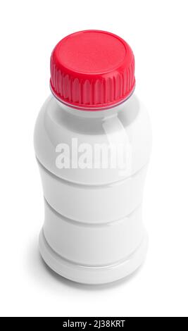 Small Plastic Milk Bottle Cut Out on White. Stock Photo
