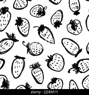 Hand drawn black brush strawberry seamless pattern Stock Vector