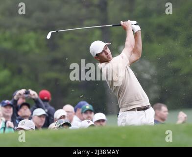 Augusta, United States. 06th Apr, 2022. Adam Scott of Australia hits a tee shot on the 12th hole in a practice round leading up to the Masters golf tournament at Augusta National Golf Club in Augusta, Georgia on Wednesday, April 6, 2022. Photo by John AngelilloUPI Credit: UPI/Alamy Live News Stock Photo