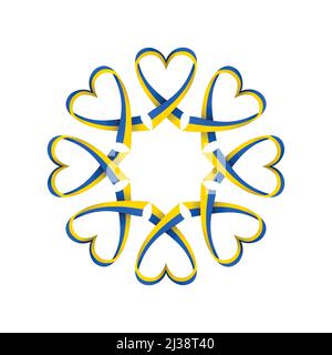 Ukrainian national flag ribbon hearts circle Stock Vector