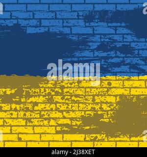 Ukraine flag grunge brick wall Stock Vector