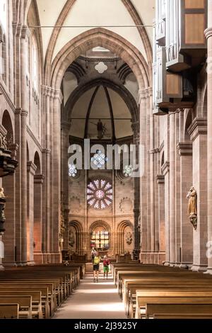 WORMS, GERMANY - MAY 15, 2017: inside the dome of Worms, the old Kings dome for the coronation ceremony.  dress of catechumen teenag Stock Photo