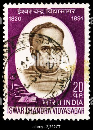 MOSCOW, RUSSIA - MARCH 26, 2022: Postage stamp printed in India devoted to 150th Birth Anniversary of Iswar Chandra Vidyasagar (1820-1891), circa 1970 Stock Photo