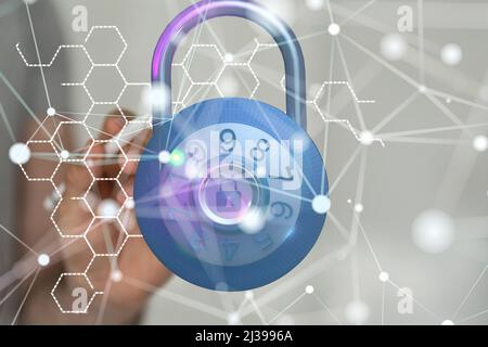 An illustration of Information technology protected with a firewall Stock Photo