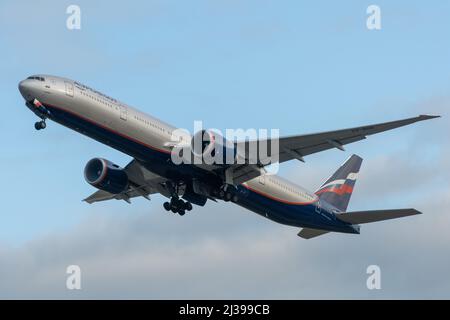 October 29, 2019, Moscow, Russia. Plane  Boeing 777-300 Aeroflot - Russian Airlines at Sheremetyevo airport in Moscow. Stock Photo