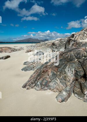 Rocks and sands of Traigh Mheilein Beach near Hushinish on the Isle of Harris in the Outer Hebrides, Scotland, UK Stock Photo