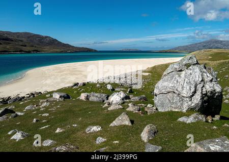 The remote sandy beach of Traigh Mheilein near Hushinish on the Isle of Harris in the Outer Hebrides, Scotland, UK Stock Photo