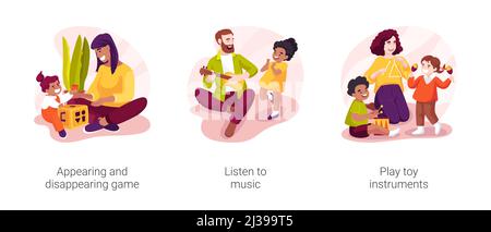 Infants cognitive development isolated cartoon vector illustration set Stock Vector