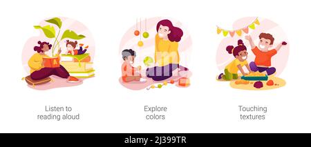 Daycare center for infants isolated cartoon vector illustration set Stock Vector