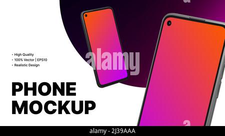 Realistic Smartphone Mockup for Advertisement. Gradient App, Ui, Device Banner for Promotion. Vector illustration Stock Vector