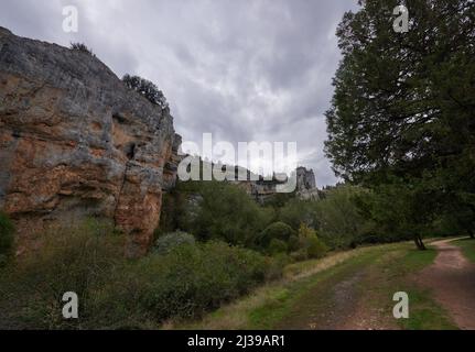 An impressive rock formation caused by the Lobos River in Soria, Spain. Stock Photo