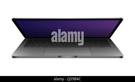 Isolated partially closed laptop. New Computer 2020. Realistic Cutout on White Background. Vector illustration Stock Vector