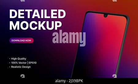 Detailed Gradient Presentation Mockup. Realistic Smartphone Design. High Quality Banner Template. Vector illustration Stock Vector