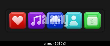 Basic 3d Icons Set. Colorful Ui Apps Buttons. Vector illustration Stock Vector