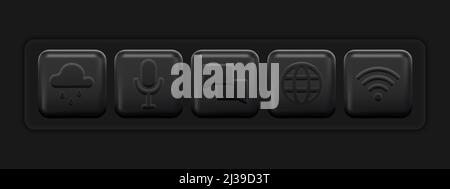Black Icons Basic Set. UI App 3d Buttons. Vector illustration Stock Vector