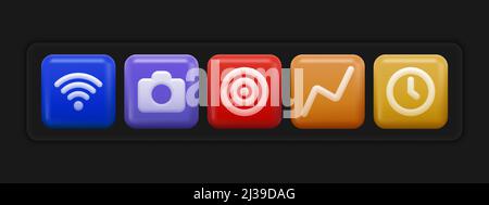 3d App Icons Set. Basic UI Buttons . Vector illustration Stock Vector