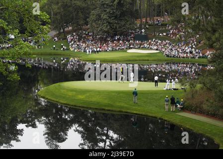 Augusta, United States. 06th Apr, 2022. Golfers compete in the Par 3 Contest at the Masters golf tournament at Augusta National Golf Club in Augusta, Georgia on Wednesday, April 6, 2022. Photo by Bob Strong/UPI Credit: UPI/Alamy Live News Stock Photo