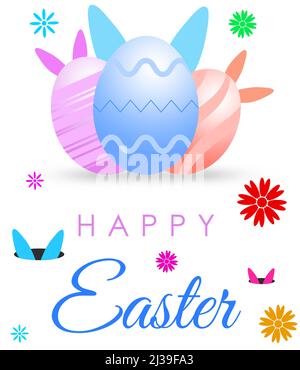 Happy Easter Day Abstract Background with Colorful Easter Eggs and Rabbits Ear. Modern Easter day post design Stock Photo