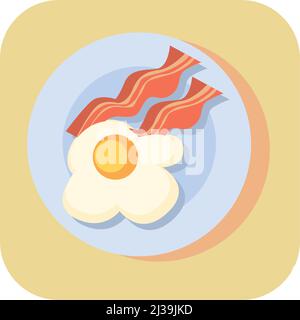 Abstract button icon scrambled eggs with bacon on a white background - Vector illustration Stock Vector