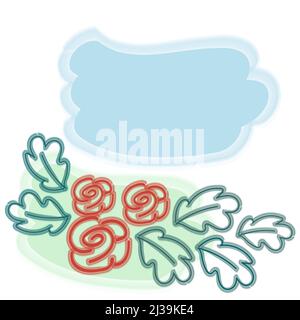 Frame of floral elements from leaves and rose buds with copyspace. Template for greeting card, poster, invitations. Vector illustration Stock Vector