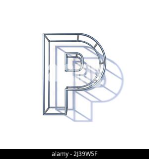 Steel wire frame font Letter P 3D render illustration isolated on white background Stock Photo