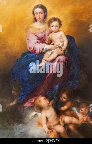 Painting titled 'The Madonna of the Rosary' by Bartolome Esteban Murillo dated 1675 Stock Photo